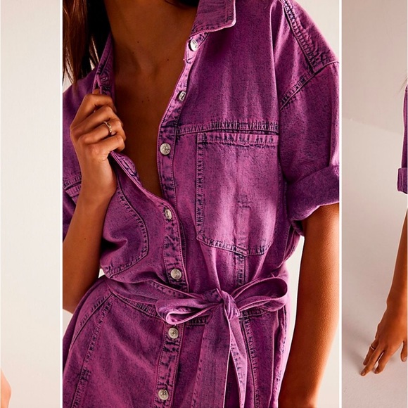 Free People We The Free Jenny Denim Tunic purple small tie waist S Jean - Picture 2 of 7
